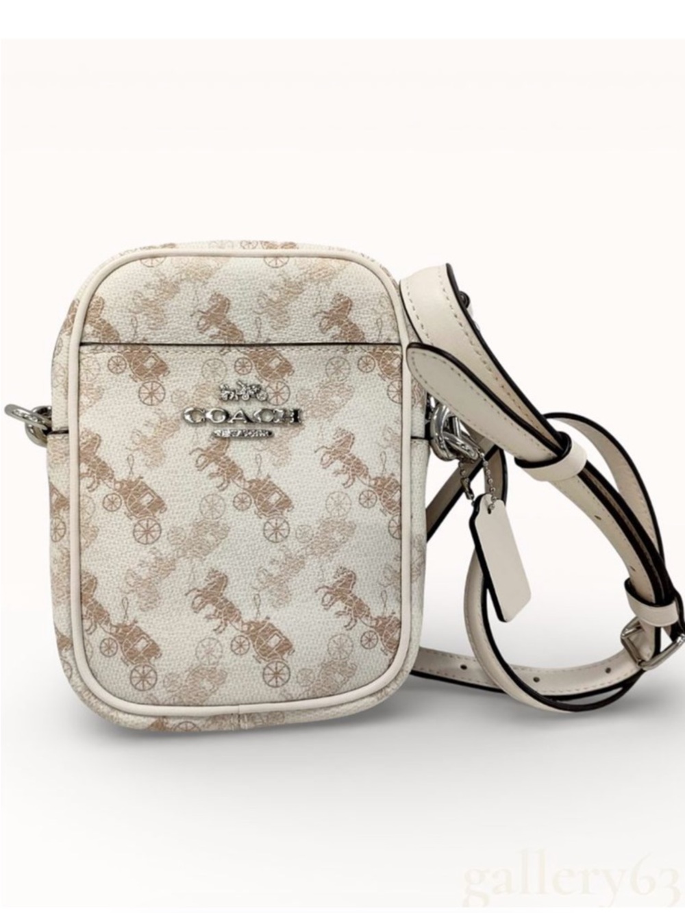 Coach Signature 91108 Light Beige Horse & Carriage Crossbody Bag EUC
